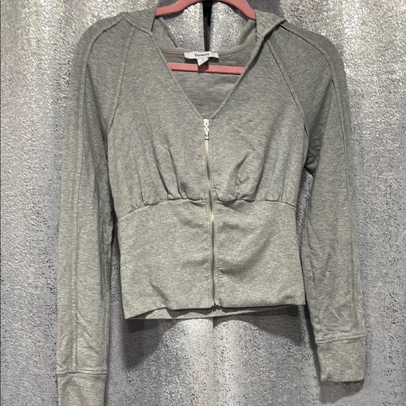 Express Gray Zip-Up V-Neck Hoodie - Picture 1 of 6
